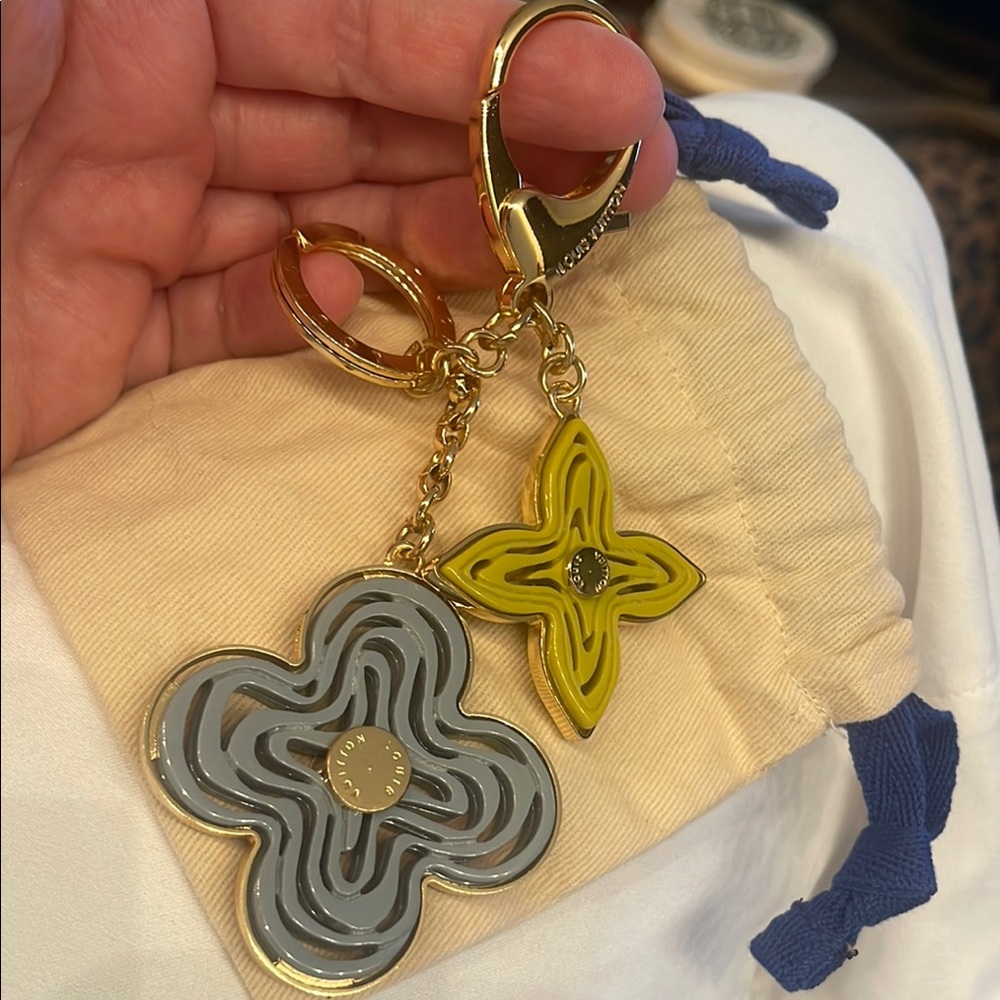 Flower Keychain Gold Color Yellow & Blue